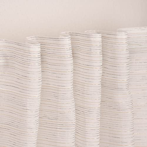 Fertigschal mit Schlaufenband Bestickt schmale Querstreifen weiß grau beige Rosegold 140x245cm