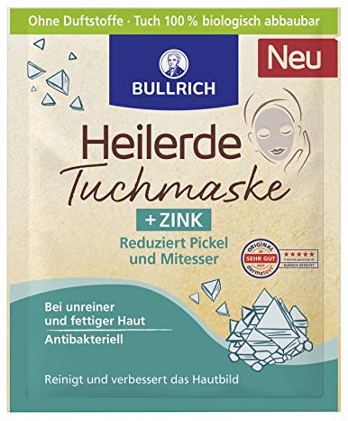 Bullrich Heilerde Tuchmaske + Zink | Reduziert Pickel Und Mitesser | Vegan | 1 Tuchmaske