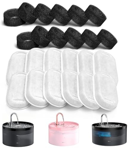 GIOTOHUN Cat Water Fountain Filters: 12 Filters + 12 Sponges - Triple Filtration for 2L Cat Fountain