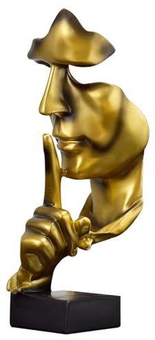Tibeoyad Il silenzio è oro, statua per scaffale da ufficio, decorazione da tavolo, statua d'arte astratta, ornamento per la casa, scultura creativa in resina (dorato)