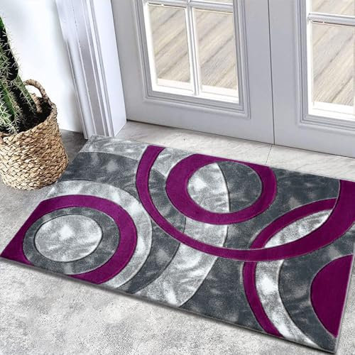 Rugs Inn Retro Doormat Anti Fatigue Kitchen Mat Non Slip Heavy Dense Pile Soft Fluffy Washable Modern Carpet Hallway Runner Floor Mats (50 x 80 cm, Purple)
