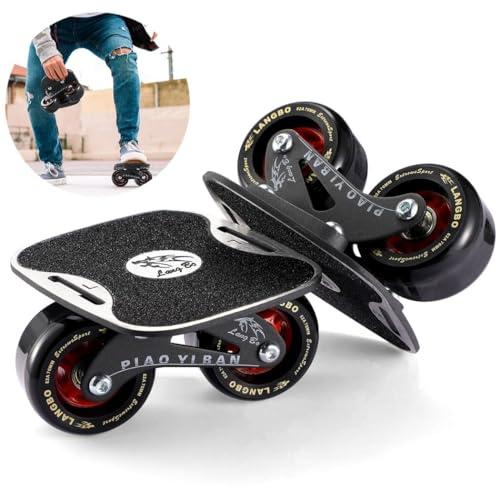 Kapmore Plaque de patins à roulettes pour la dérive, planche à roulettes fendue portable avec planche en aluminium antidérapante, support en acier, roues en PU élargies, roulements de qualité