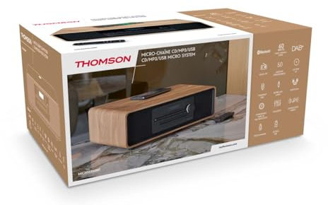 Micro-chaîne Bluetooth - THOMSON - Bois/Noir - Radio FM/DAB+/CD/MP3/USB/Induction, 75W, Affichage LCD, Télécommande, Alim. 23