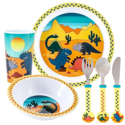 Dinosaur Kids 6 Piece Reusable Dinner Set - Cup, Bowl, Plate & Cutlery