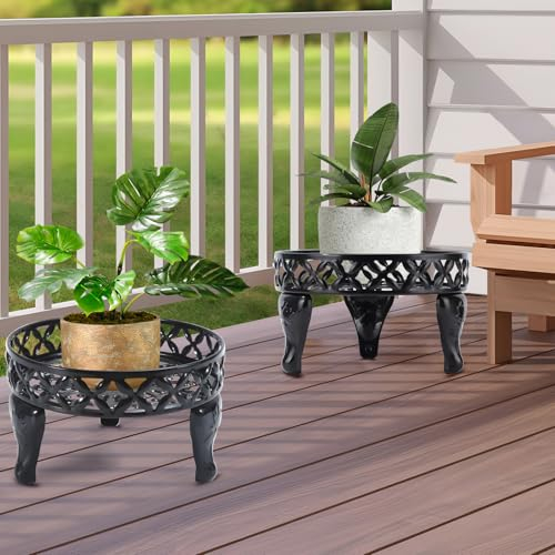 Santentre Lot de 2 Noir Support Plante Exterieur Interieur, Métal Porte Plante Tabouret Plante, Support pot de Fleur pour Plusieurs Plantes, Rond Affichage Etagere Plantes pour Jardin Patio Décor