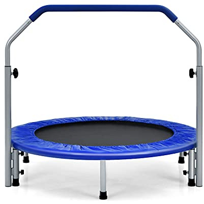 LIFEZEAL Trampolín Plegable, Mini reboteador con barandilla Ajustable, Mini trampolín de Fitness Interior para Adultos, niños, Ø 101 cm, Carga máx. 150 kg (Azul)