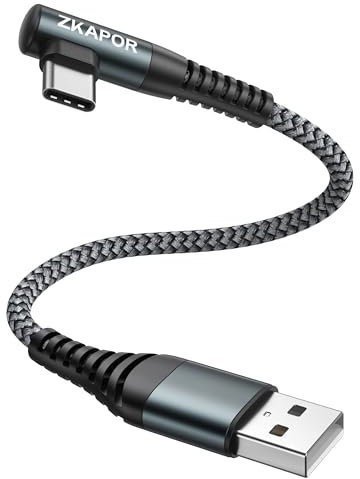 ZKAPOR Câble USB C 90 Degrés 15CM, Câble USB C Charge Rapide Nylon Tressé Cordon Angle Droit Type C pour iPhone 15/15 Pro Max, Samsung Galaxy S23/S22/S21, Note 10, Huawei P40/P30, Google Pixel–Gris
