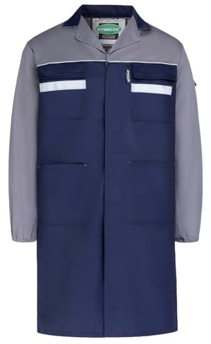 KTWOLEN Camice Laboratorio da Uomo Cappotto Riflettente Lunghe Giacche da Lavoro Camice da Tecnico Officina Giacca per Studente Cosplay Panettiere Fabbrica Magazzino, Grigio, XXL