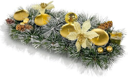 Bseical Adventskranz Länglich, 40 X 18cm Adventskranz KüNstlich, Adventskerzenhalter Mit Tannenzapfen, Adventsgesteck Weihnachtsgesteck, Kerzenleiste FüR Christmas Table Decorations Ohne Kerzen (B)
