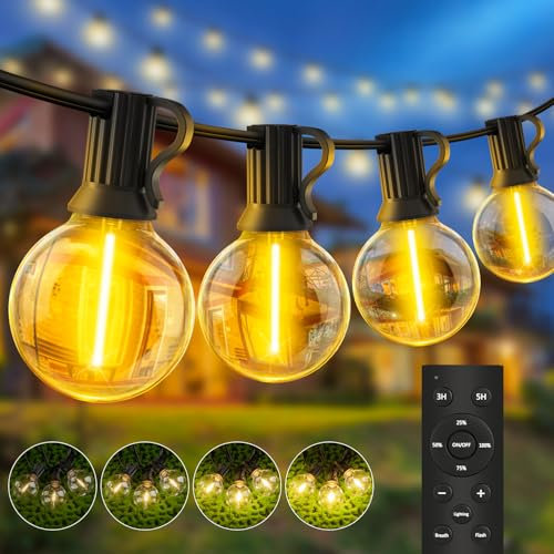 Lichterkette Led Außen Outdoor Strom: 20M Aussen Beleuchtung 65ft G40 Garten Glühbirnen Balkon Pavillon Lichterketten Terrasse Party String Lights IP44 Wetterfest mit Fernbedienung Gartenbeleuchtung