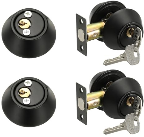 MECCANIXITY Keyed Alike Double Cylinder Deadbolt Door Lock Round Entry Both Side Door Lock for Door Thickness 1.2-2 Inch (Black, Pack of 2)