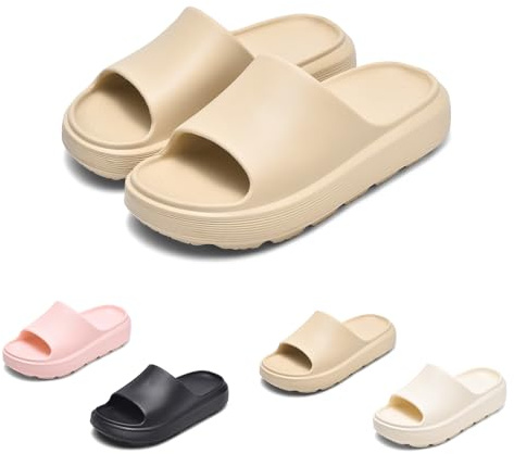 GemChve Claquettes Hommes Chaussons Femme Antidérapant Sandales Pantoufles Confortable Unisex Epaisse Foam Slides pour Maison, Jardin, Salle de Bain, Piscine, Plage Khaki 37/38EU