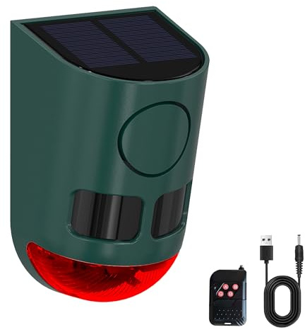 QXMH Soldriven rörelsesensor för utomhusbruk larm-110 db rörelsedetektor larmlampa, larmlampa med USB, säg adjö till inkräktarna