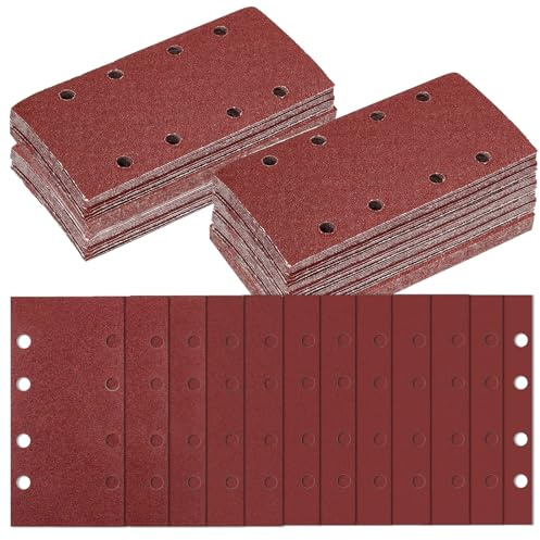 Schleifpapier Set 60 Stück Schleifpapier Klett 93x185 mm Körnung 40 60 80 120 150 180 240 320 400 600 800 1000 mit 8 Löchern für Bosch-Schleifmaschinen, verwendbar auf Metall, Holz und Lacken