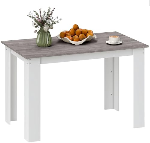 HOMCOM Table à Manger rectangulaire pour 4 à 6 Personnes, Table de Cuisine, 120 x 69 x 75 cm, Style Moderne, Pieds triangulaires Plus Stable, Gris et Blanc