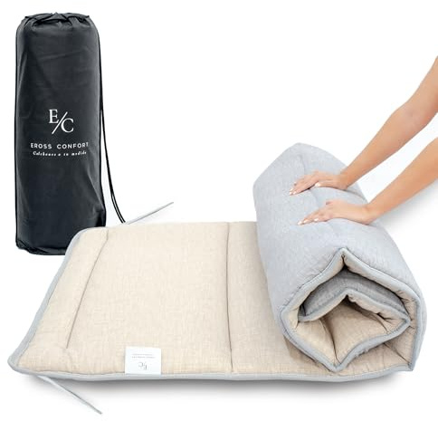EROSS CONFORT | Colchón Suelo Enrollable 90x190cm Reversible. Futón japonés Estilo Tatami colchón de Suelo para Invitados, Camping o Juegos. Altura de 5 cm. Bolsa de Transporte incluída