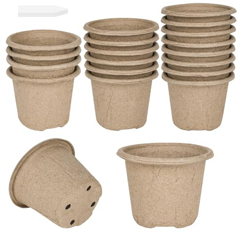 Pots de semis biodégradables, lot de 20, Ø 11 cm. Ces pots de plantation biodégradables sont fournis avec 20 étiquettes en plastique et conviennent à la culture de légumes, de fruits, d'herbes aromati