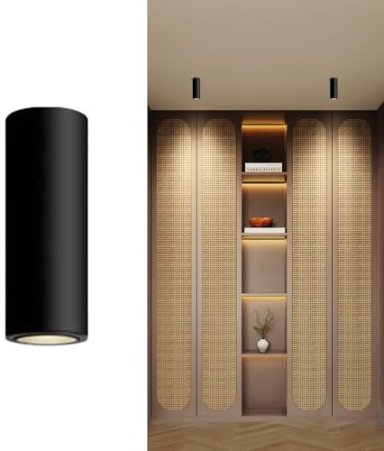 Jadssox Zoombar LED Takspot Cylinder Synlig Montering, Riktningsbelysning 7W 4000K för Accent, Strålvinkel 15°-60°, för Vardagsrum, Sovrum, Hall(Black,15cm)