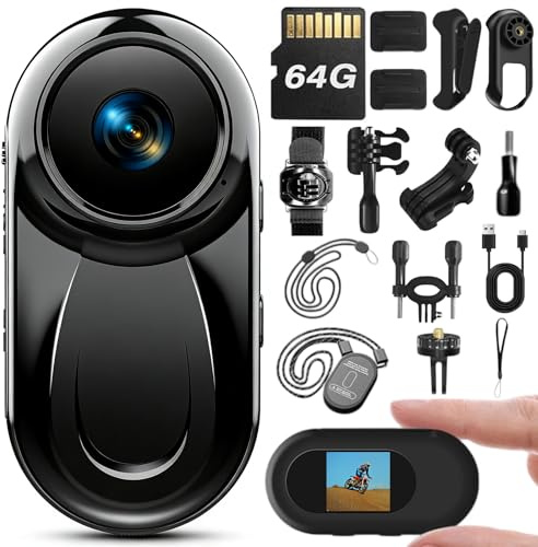JYSECURE Upgraded 1080P Mini Wearable Body Worn Camera with Audio & Video Recording,Sports Action Camera,Thumb Size POV Cam,Magnetic Back Clip Camcorder for Cycling,Work,Guard,Trave,64GB,Black