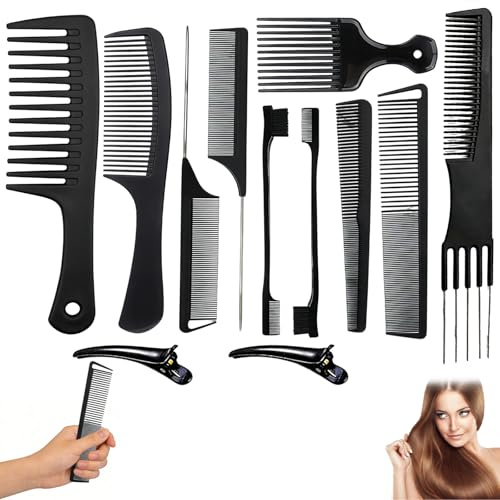 OZNXWRYY Ensemble de Peignes de Coiffure Professionnels avec 12 pièces - Idéal pour Hommes, Barbiers et coiffeurs - Afro Peigne, Peigne de Coupe, Outil de Coiffure