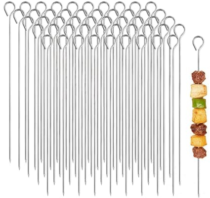 100 spiedini in acciaio inox, 30 cm, riutilizzabili, in acciaio inox, stabili e resistenti al calore, per carne, verdure, barbecue e barbecue