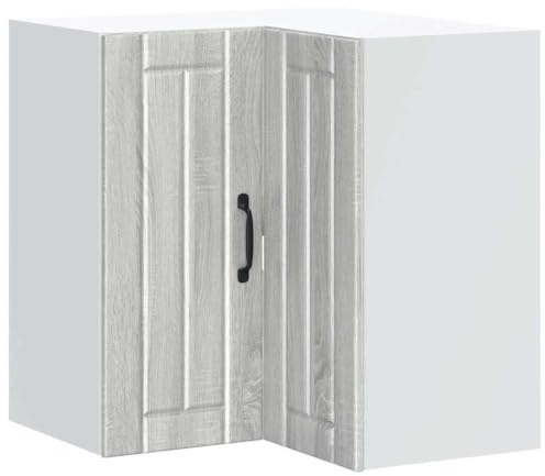 Fisinber Lucca - Armario colgante de esquina gris Sonoma 57 x 57 x 60 cm de material de madera resistente con fijación a la pared, armario de cocina para cocina moderna, comedor y despensa