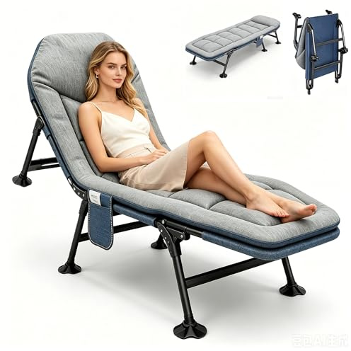 BQSWYD Field Bed, Foldable Sun Bed with Mattress, Camping Bed with 6 Levels Adjustable, Camping Lounger, Foldable Extra Wide, up to 160 kg, Garden Lounger for Outdoor, Camping, Travel, 190 x 65 x 30