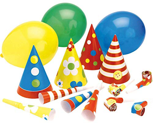 Amscan 1024 - Partyset Geburtstag, 4 Luftrüssel, 4 Partytröten, 4 Luftschlangen, 4 Partyhütchen, Kindergeburtstag
