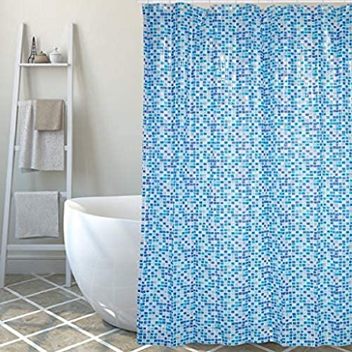 MSV Duschvorhang PVC Anti Schimmel 100% wasserdicht 180x200 cm + 12 Duschvorhangringe Mosaik blau