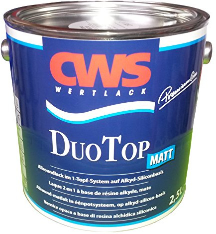 CWS CD Color Duo Top Matt, 0,75 L weiss, Matter Allroundlack auf Alkyd-Silikon-Basis. Lösemittelbasiertes Ein-Topf-System zur Grund- und Decklackierung im Innen- und Außenbereich.