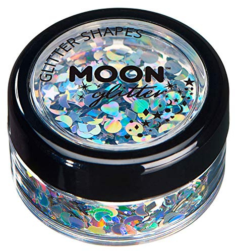 Holographic Glitter Shapes by Moon Glitter – 100% Cosmetic Glitter for Face, Body, Nails, Hair and Lips - 3g - Silver
