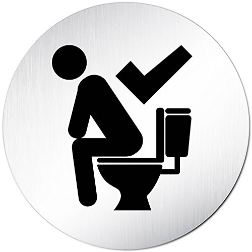 kinekt3d conductora Baños de Sistemas – Atención Cartel Sentado – Letrero WC Bitte, no en pie pinkeln Aluminio (anodizado) Redondo 100 mm de diámetro