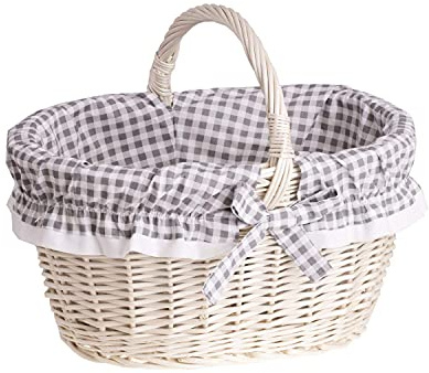 e-wicker24 Alles aus Weide Korg av vide, retro bygelkorg i beige, vintage stil, pilkorg, oval