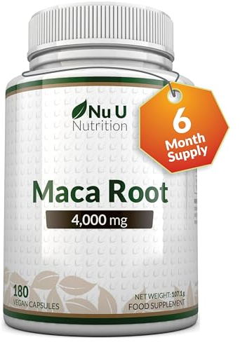Radice di Maca Peruviana Nera 4000mg - 180 Capsule Vegane - 6 Mesi di Durata - 130mg di Maca Andina per Capsula - Integratore per Uomini e Donne - Nu U Nutrition