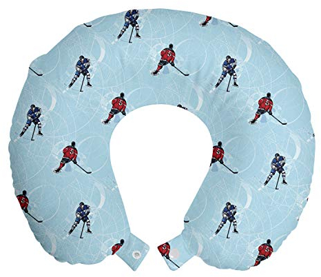 ABAKUHAUS Sport Reisekissen Nackenstütze, Eishockey-Muster Winter-, Schaumstoff Reiseartikel für Flugzeug und Auto, 30x30 cm, Blau, Rot, Schwarz Blau Rot
