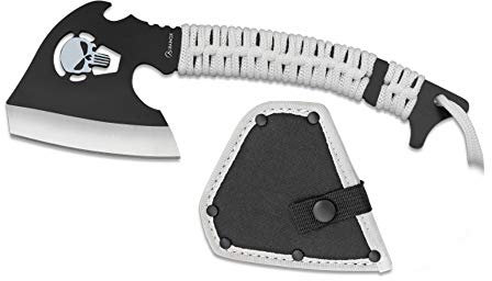 Tiendas LGP Albainox - 32451 - Hacha ALBAINOX- Modelo Calavera Total: 23,8 cm. Acero INOX. Mango Encordado -Herramienta para Caza, Pesca, Camping, Outdoor, Supervivencia y Bushcraft