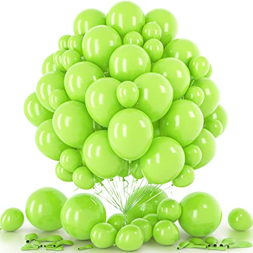 Eitolo Green Balloons, 60 pcs Lime Green Balloons Different Sizes Pack of 5 Inch and 12 Inch Latex Balloon Garland Arch with Ribbon as Birthday Party Soccer Decor Jungle Theme Supplies