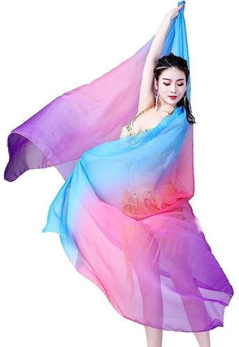 Fituenly Voile de Danse du Ventre en Soie véritable Écharpe en Soie Voiles de Danse du Ventre en dégradé de Couleurs Châle pour la Pratique Enveloppe de Visage