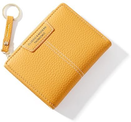Ohromcoli Geldbörse Damen Klein - PU Leder Portemonnaie mit Weicher Textur, Bifold Leuchtende mit 5 Kartenfächer (Gelb)