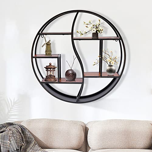 Aohuada Vintage Runde Regale, 80cm Wandregal Metall Shelf, Aufbewahrung Hängeregal Blumenregal Metallregal Lagerregal, CD DVD Bücherregal, Schweberegal für Wohnzimmer, Schlafzimmer, Büro