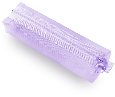 Tabanzhe 1Piece Transparent Mesh Pen Pouch - Stylish and Durable Stationery Organizer - Mesh Clear Pencil Case, Student Large Capacity Exam Dimensional Stationery (Purple)