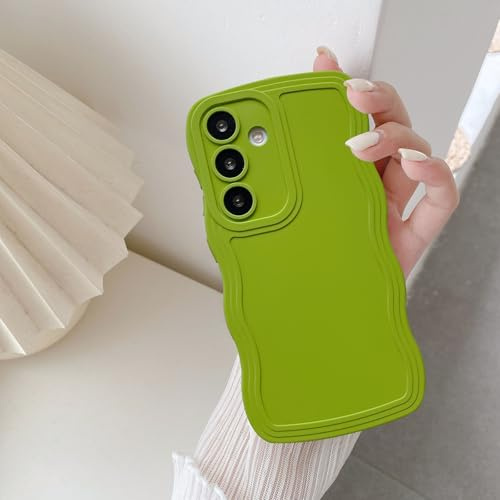 UEEBAI Wave Frame Case for Samsung Galaxy A15 4G/5G, Cute Wave Frame Slim Fit Shockproof Phone Bumper Cover Soft Pretty Curly Wavy Case Anti-Scratch TPU Case - Green