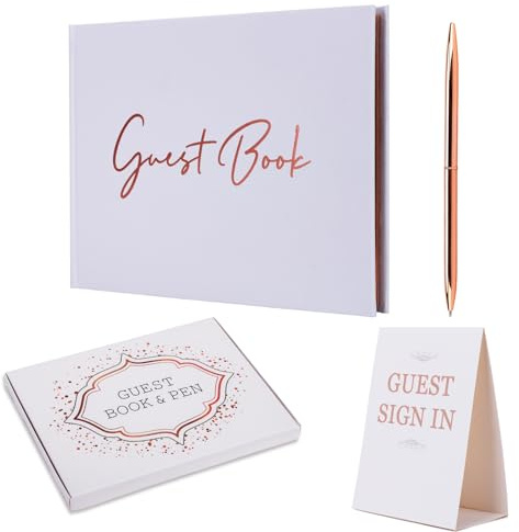 Wedding Guest Book - Guest Book Wedding Reception with Pen - 9x7'' Wedding Guestbook Photo Album Sign in Book - Gold Foil Hardcover with Gilded Edges, for Weddings, Baby Shower, Party, Vacation Home