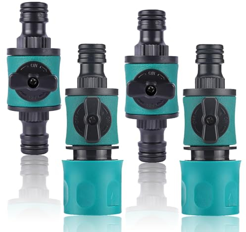 4 Stück Gartenschlauch Kupplung, Schlauchkupplung mit Regulierventil, 16mm Wasser Schlauchverbinder, Wasserschlauch Schnellverbinder mit 2 Wege Regulierventil für 1/2” Wasserschläuche Anschlussteil