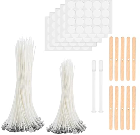 Ovaletta 100 Stück Kerzendocht, Kerzendochte für Kerzen, Dochte für Kerzen, DIY Kerzen Selber Machen Set, Kerzen Docht, Candle Wick Set mit 100 Kerzendocht Aufkleber, Kerzendochte (10cm und 15cm)