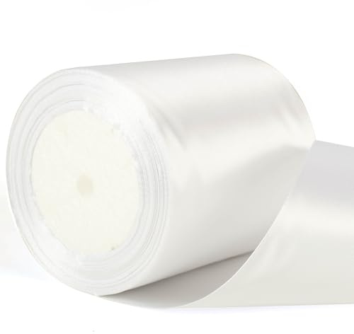 Cinta de 22m x 10cm de ancho, cinta blanca gruesa para coche de boda, cinta de 10 cm de grosor de satén blanco para envolver regalos, coche de boda, Navidad, cumpleaños, pastel, lazo para el pelo