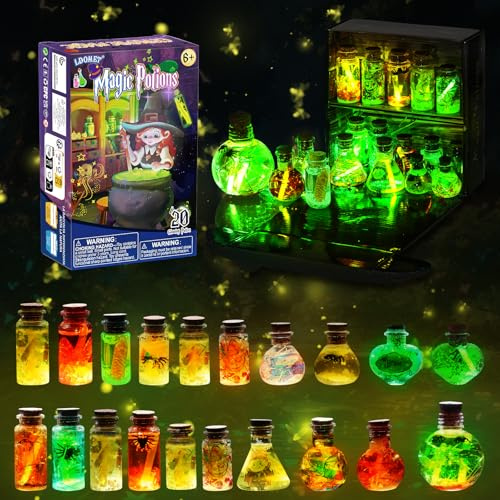 LDomet Magic Potions Craft Kit for Kids - Mix 20 Glow Witch Bottles, Fairy Magic Potions Making Kit - Christmas Decorations Birthday Gifts for Girls Boys 6 7 8 9 10+