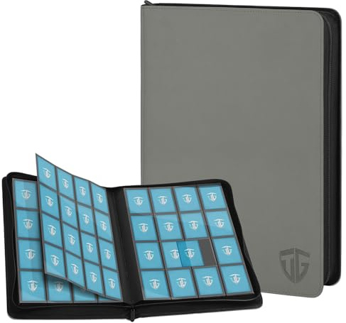TCGUARD 16 Scomparti per Carte da Collezione, per 1000 Carte, Album di Carte Collezionabili, Raccoglitore Grande, Tasche Laterali Sicure, Compatibile con YuGiOh, MTG, Carte Sportive, Grigio