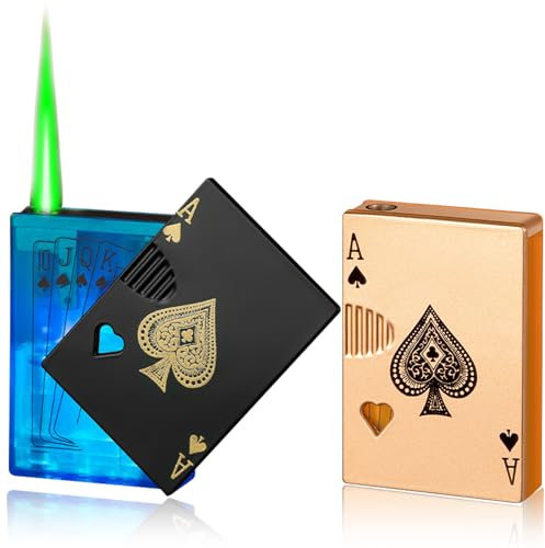 GAOUTO 2 Stücke Feuerzeug, Sturmfeuerzeug Jetflamme, Kreativ Poker feuerzeug mit LED-Licht, Gasfeuerzeug Gas nachfüllbar, Sturmfeuerzeug Langlebig, Winddicht Jet Feuerzeug (Verkauft ohne Gas)