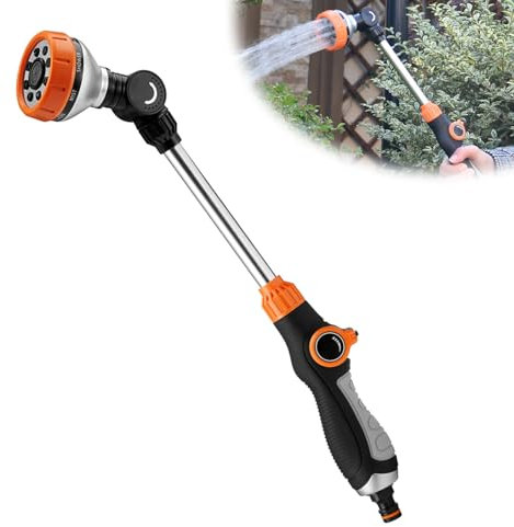 Forbabe Bacchetta lunga 47 cm, doccetta da giardino con 8 spruzzi, controllo pollice, tubo da giardino, ugello rimovibile